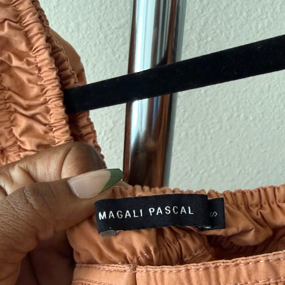 Magali Pascal Dress Smocked Orange Long Sleeve Mini Dress Puff Shoulders Size S - Picture 3 of 7